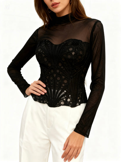 corset Habigail diseño elegante con top transparente y diseño en ojalillo, ideal para realzar la figura.