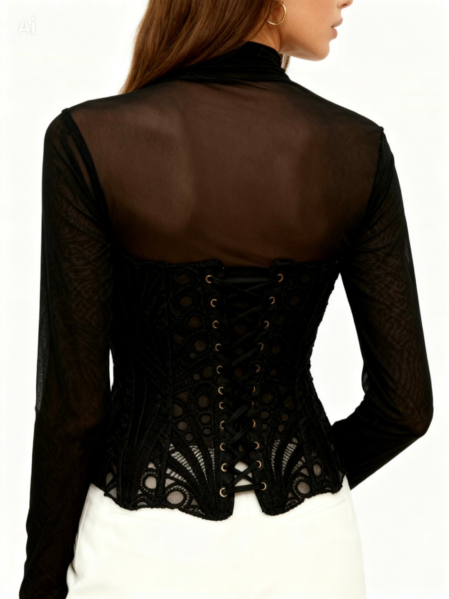 corset Habigail diseño elegante vista posterior de un corset negro con detalles de encaje y ajuste ceñido