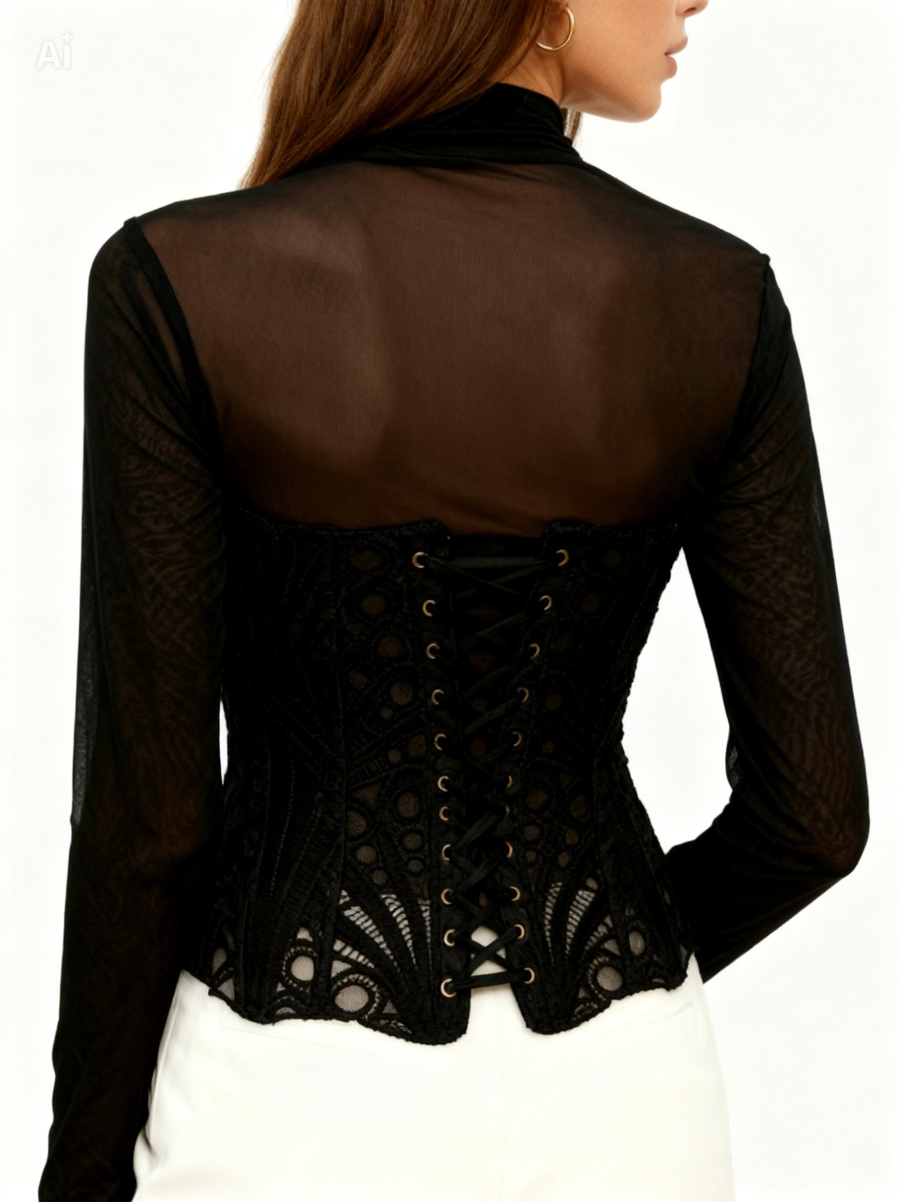 corset Habigail diseño elegante vista posterior de un corset negro con detalles de encaje y ajuste ceñido